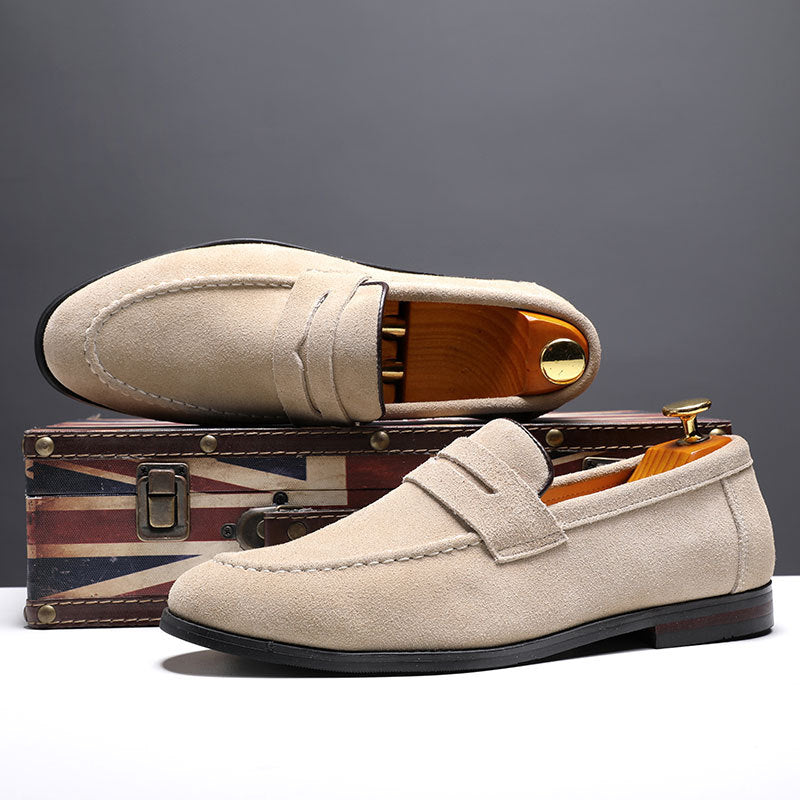 Herr Slip-On Loafers Med Grunt Mun Och Platt Klack