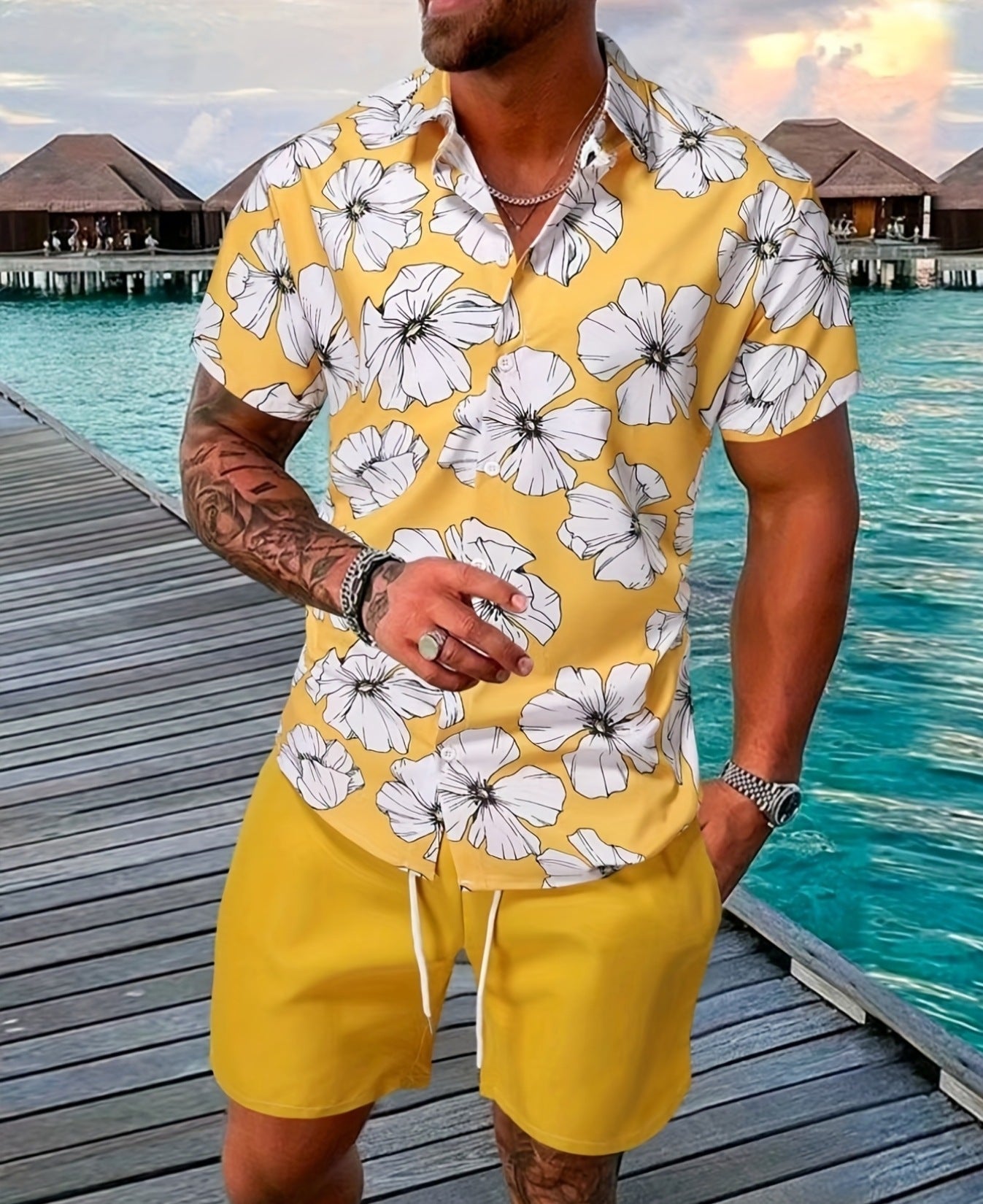 Herr Sommarshortsset Kortärmad T-Shirt Och Shorts Bomullsblandning