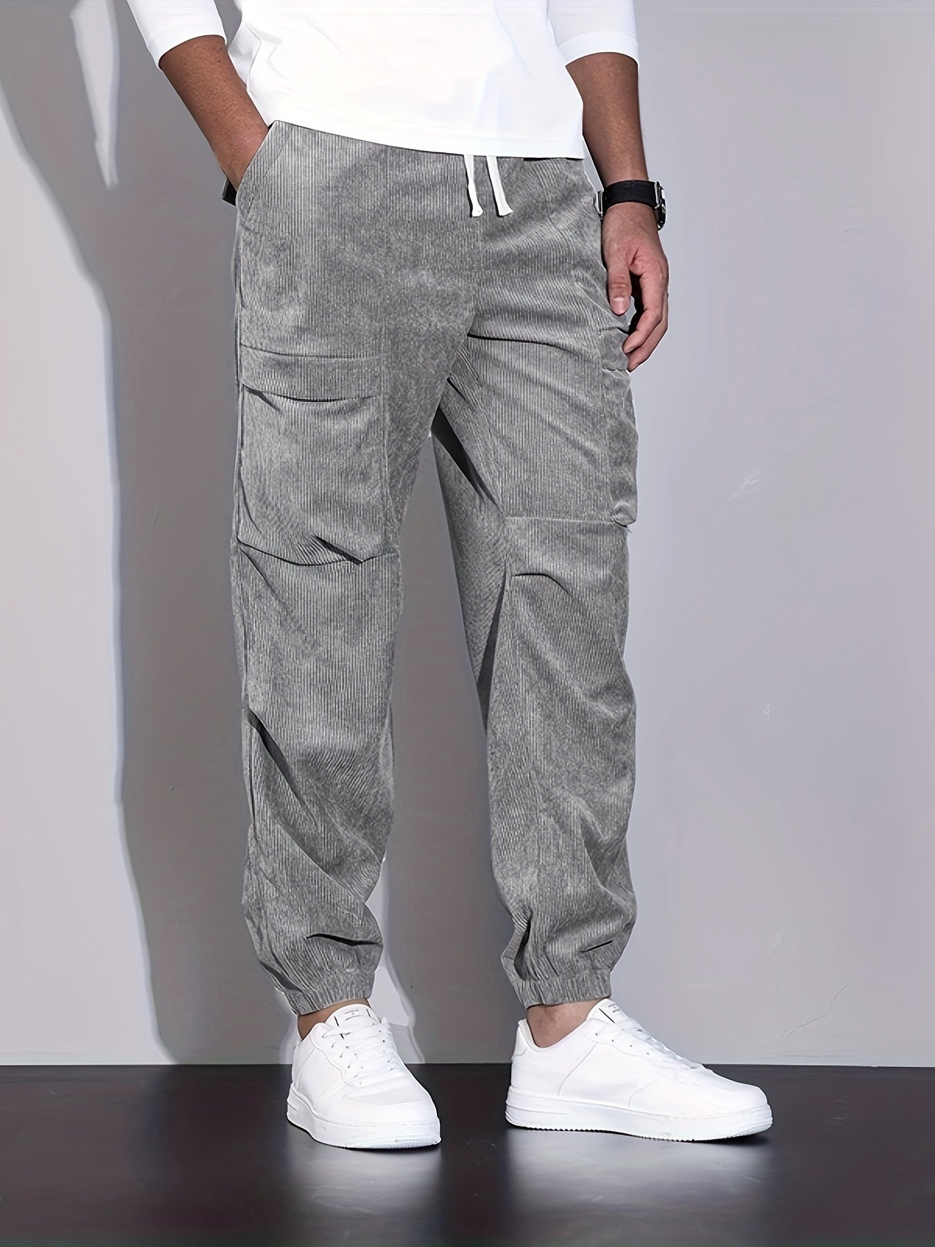 Herr Corduroy Joggers Avslappnad Skräddarsydd Passform