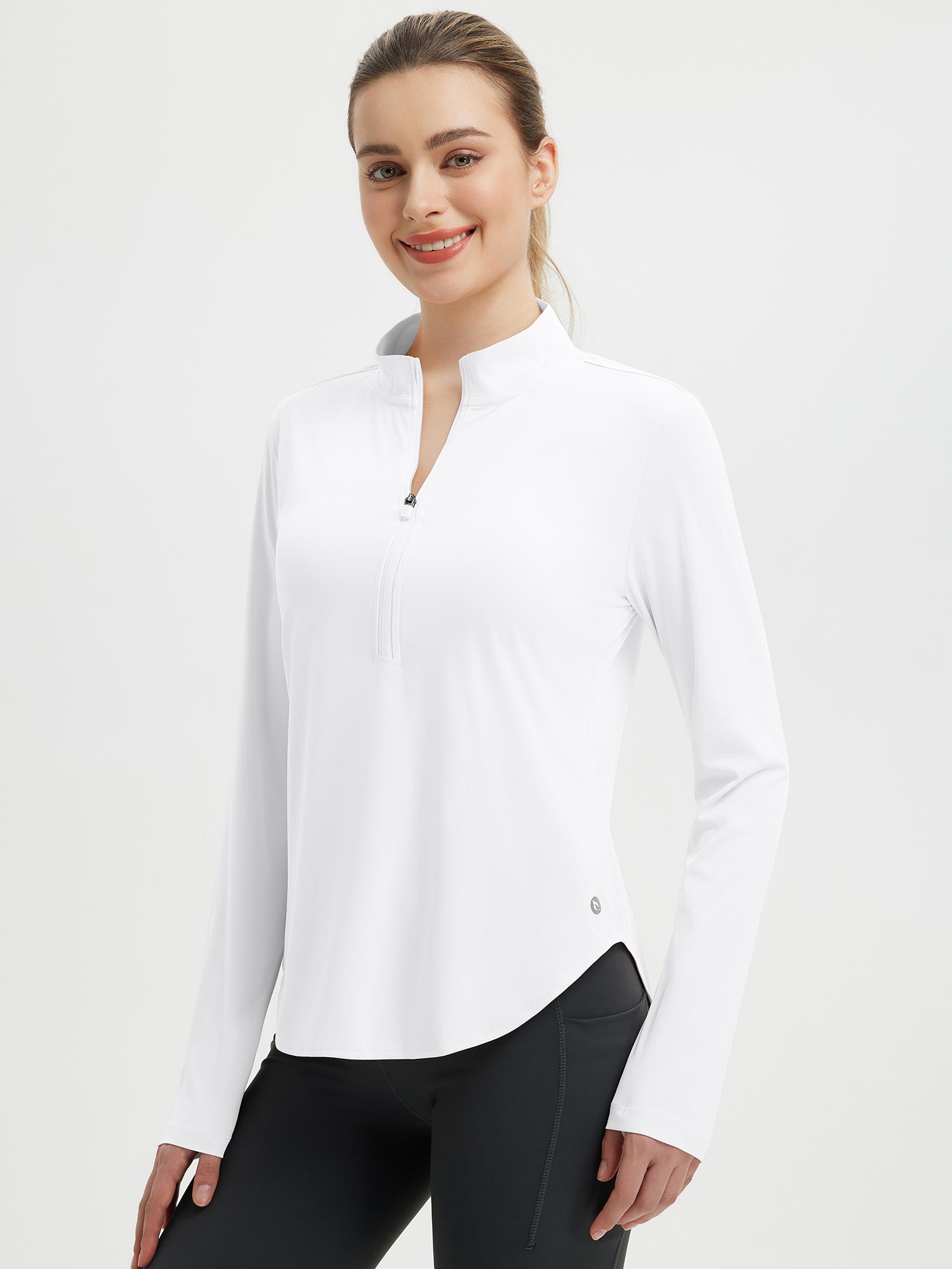 Kvinnor Långärmad T-shirt Med Rundad Kant Och Tummhål