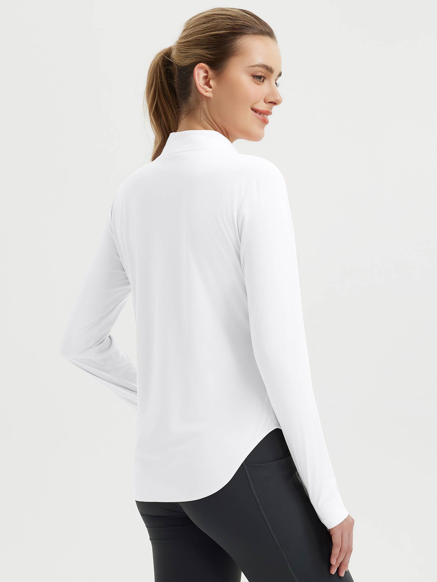 Kvinnor Långärmad T-shirt Med Rundad Kant Och Tummhål