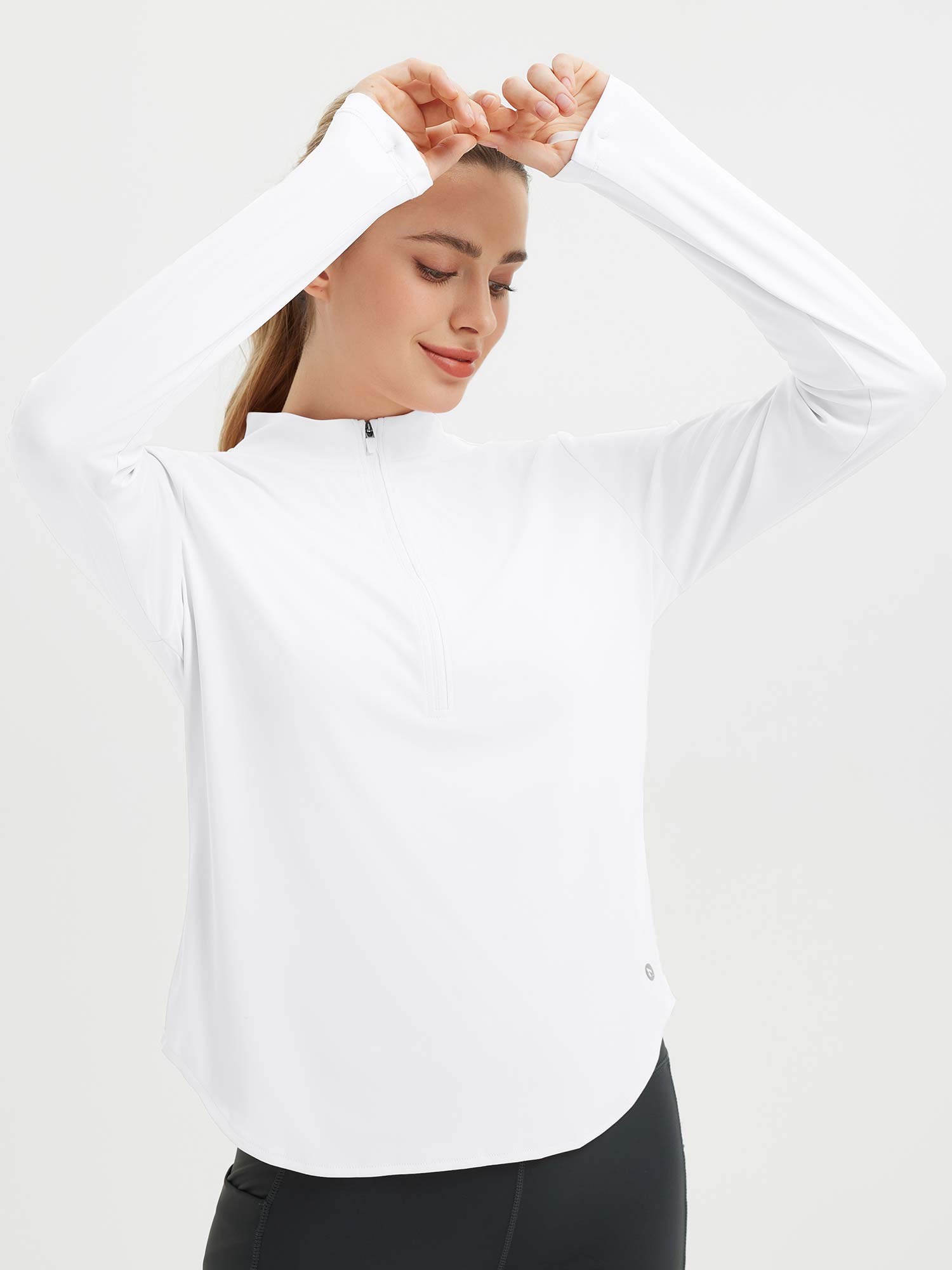 Kvinnor Långärmad T-shirt Med Rundad Kant Och Tummhål
