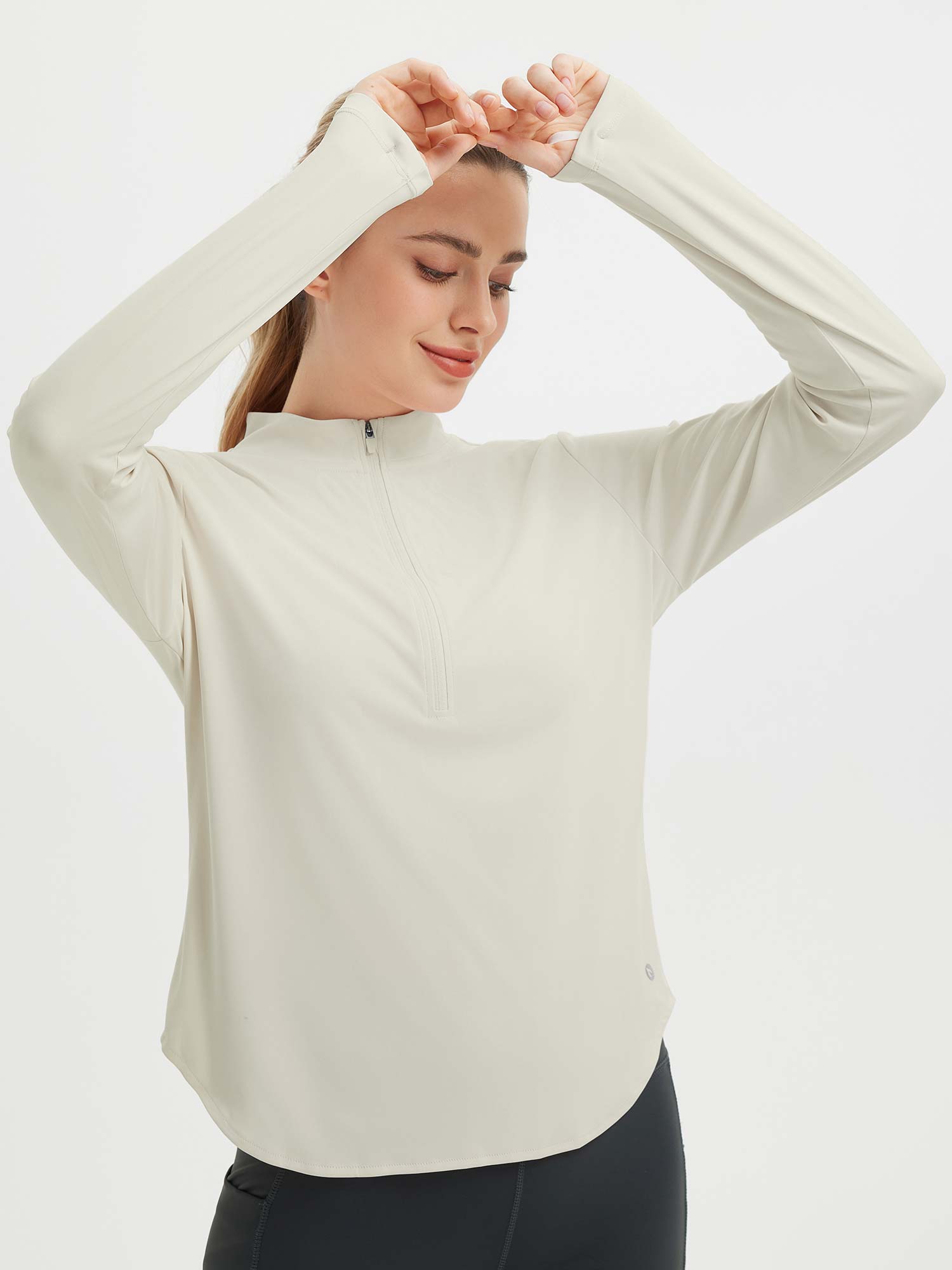 Kvinnor Långärmad T-shirt Med Rundad Kant Och Tummhål