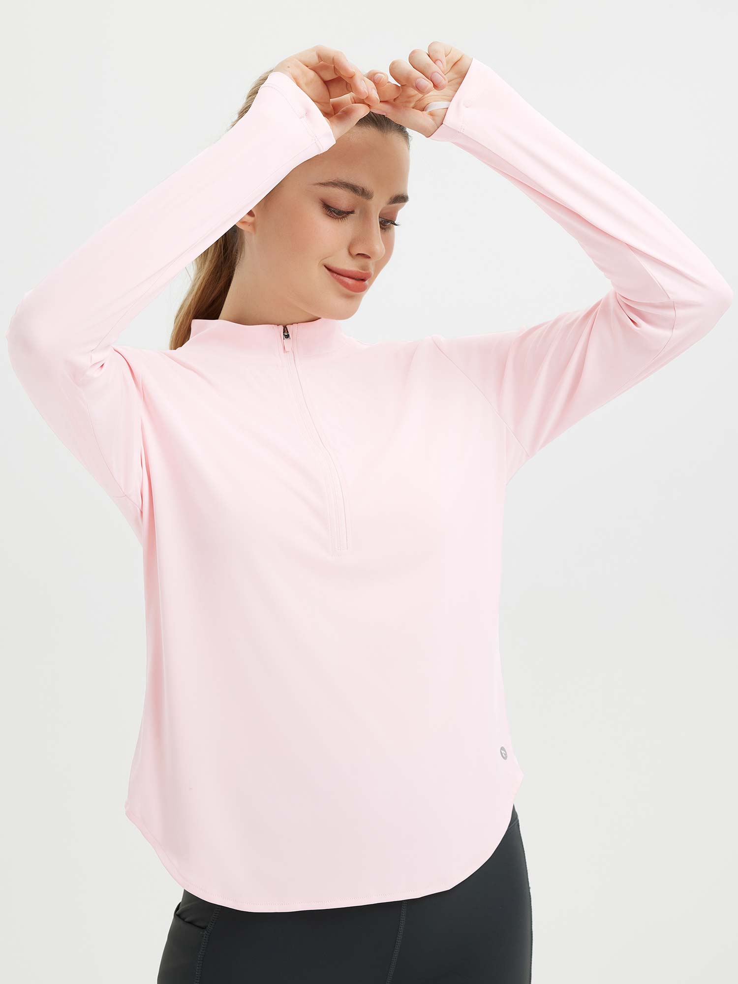 Kvinnor Långärmad T-shirt Med Rundad Kant Och Tummhål