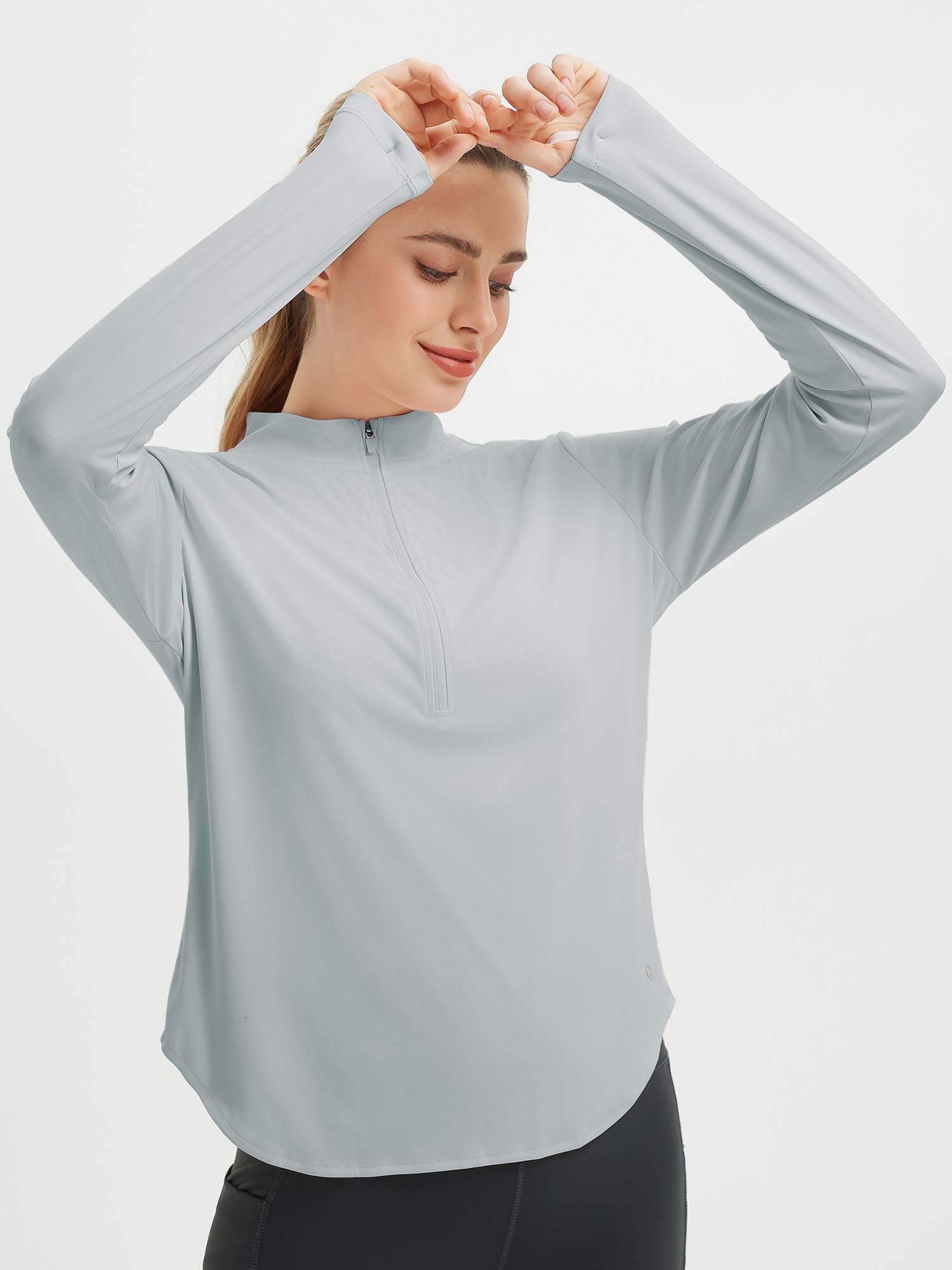 Kvinnor Långärmad T-shirt Med Rundad Kant Och Tummhål