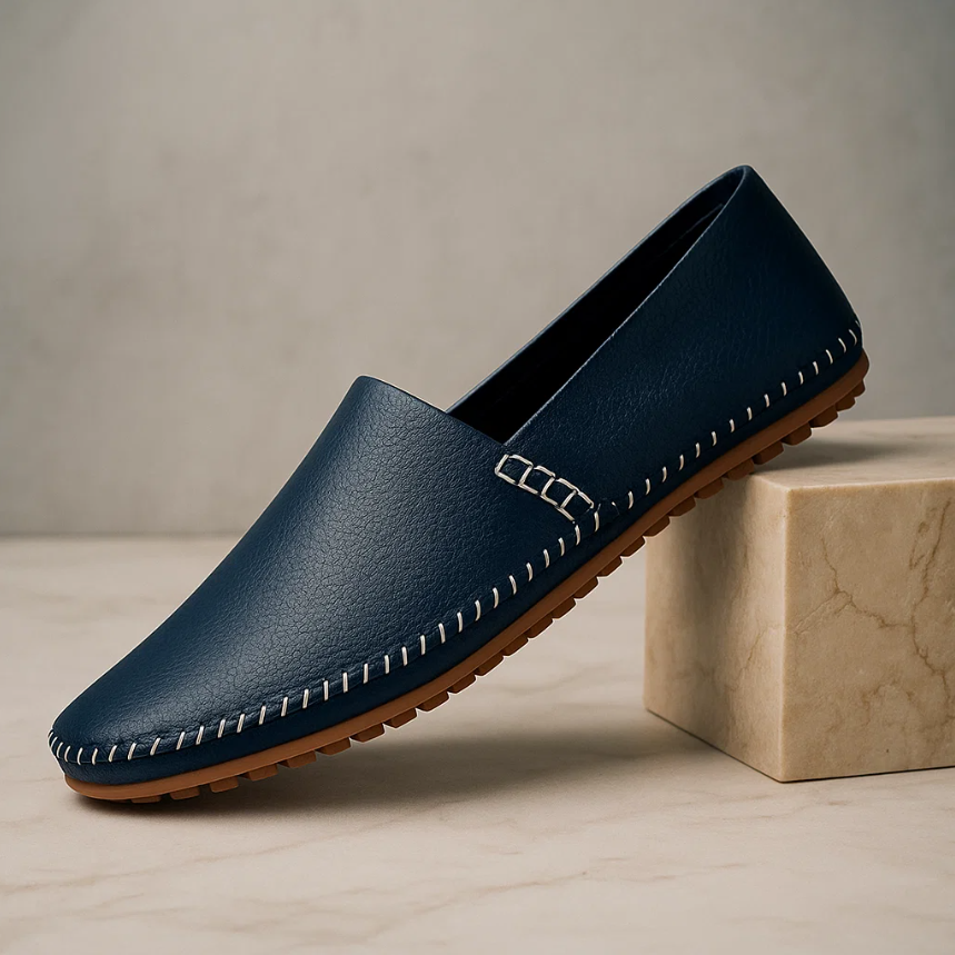 Herrslip-on Loafers Med Handsydda Detaljer Och Gummisula