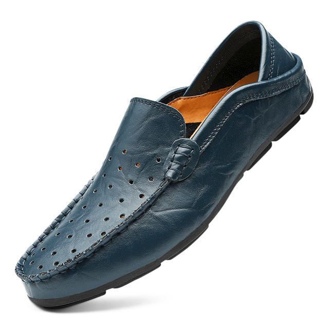 Herrsommarloafers I Svart Konstläder Med Perforeringar Och Stötdämpande Sula