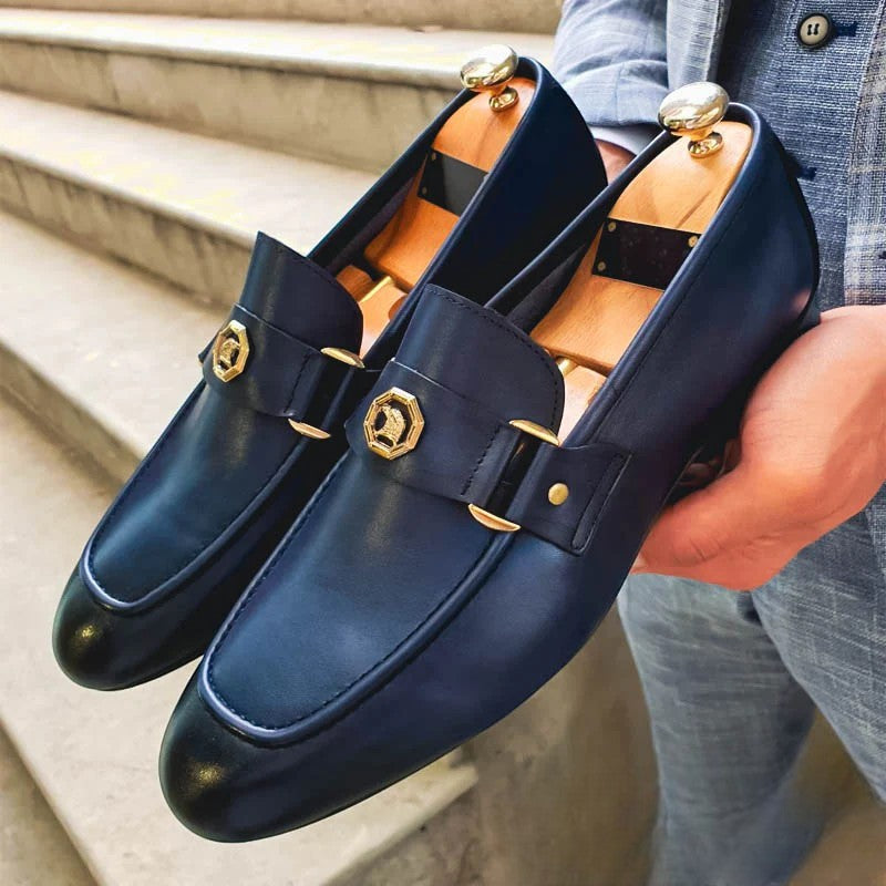 Herr Slip-On Loafers Med Rememblem Och Strömlinjeformad Design