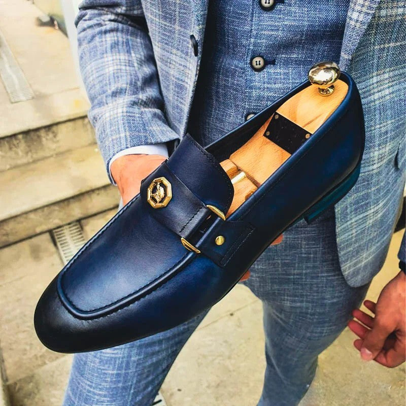 Herr Slip-On Loafers Med Rememblem Och Strömlinjeformad Design