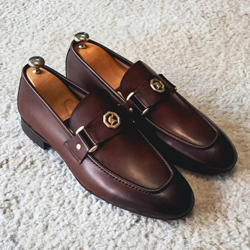 Herr Slip-On Loafers Med Rememblem Och Strömlinjeformad Design
