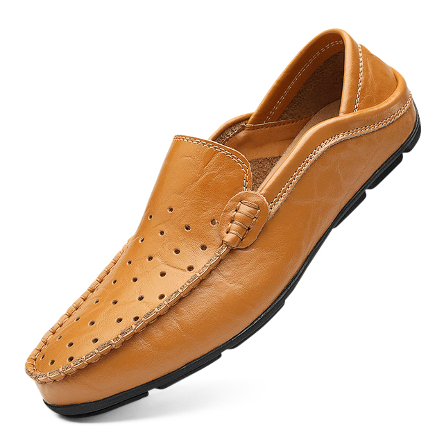 Herrsommarloafers I Svart Konstläder Med Perforeringar Och Stötdämpande Sula