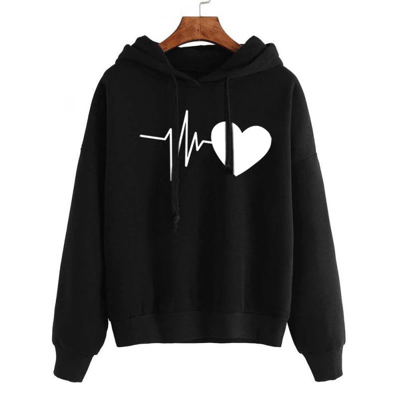 Damtryckt Pullover Med Rund Hals Och Långärmad Huvtröja