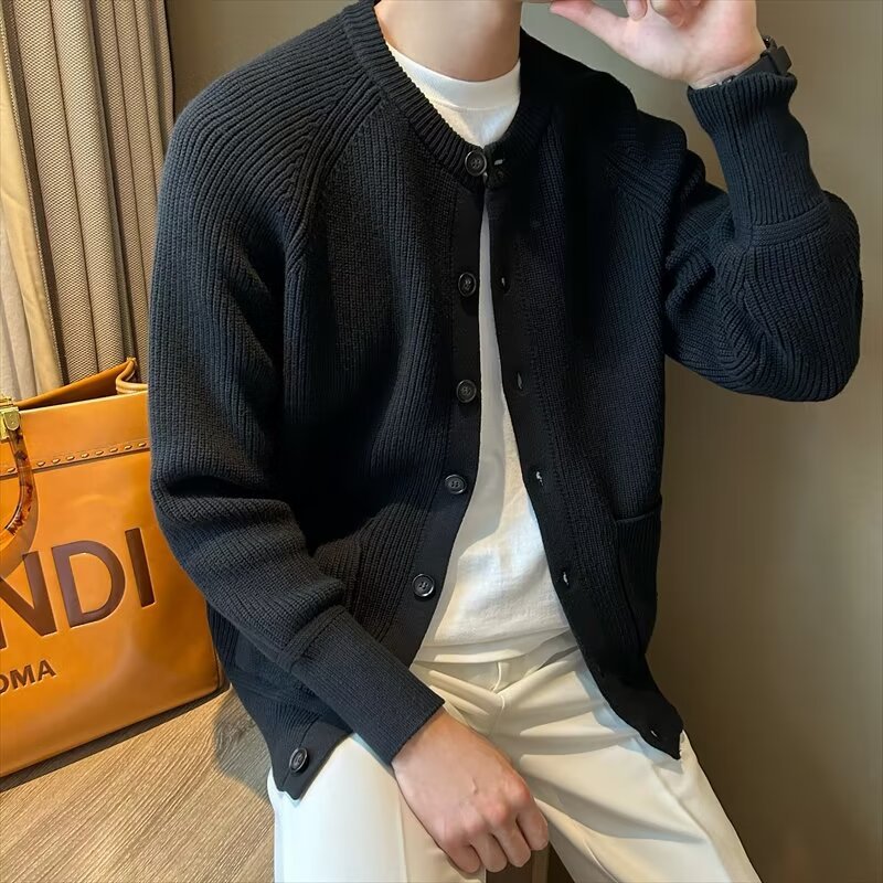 Herr Cardigan Sweatercoat Rundhals Långärmad Slim Passform