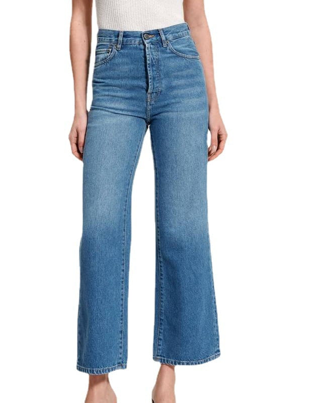 Dam Vårjeans Med Hög Midja Och Raka Ben I Retrostil