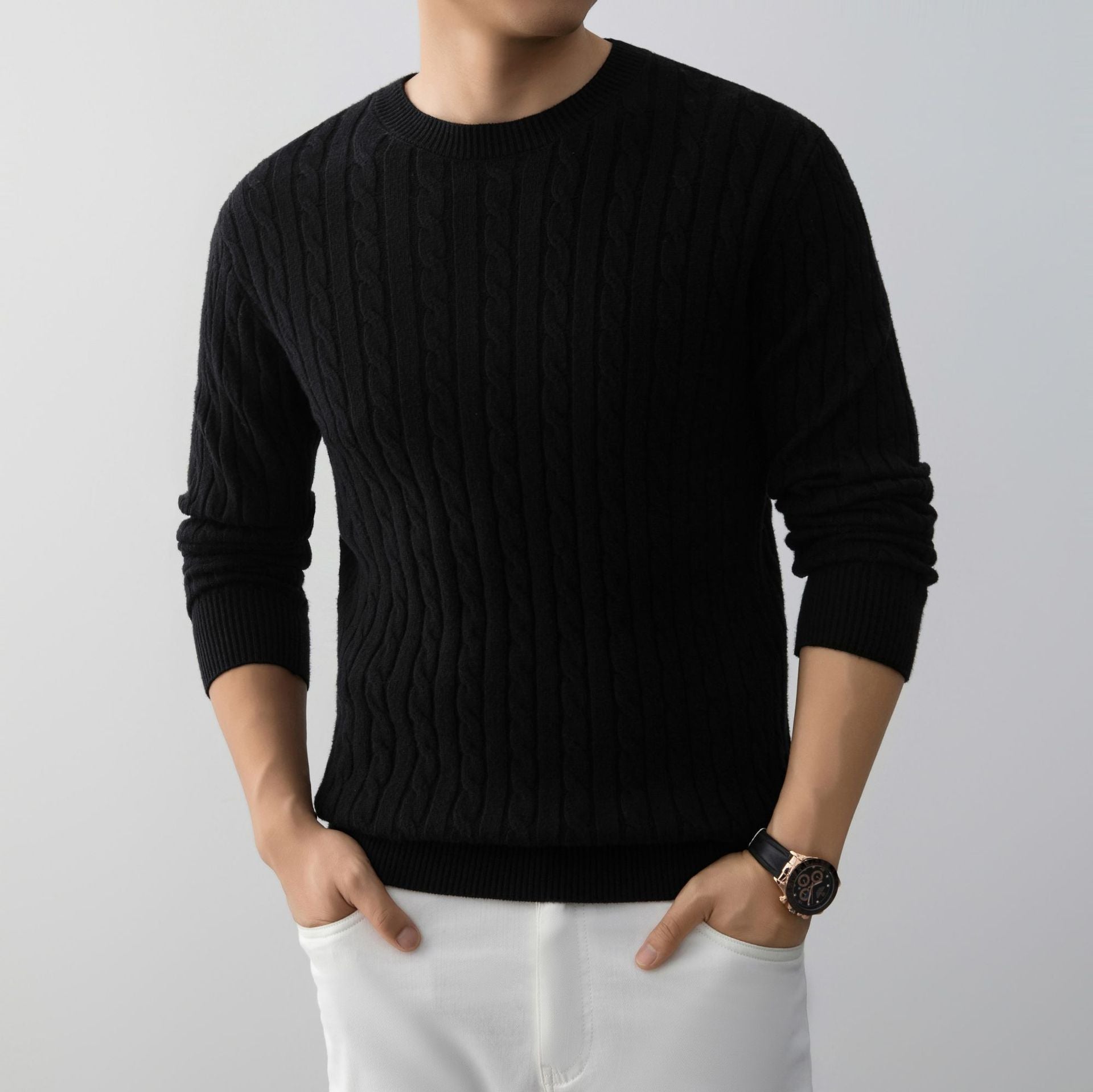 Herr Jacquard Pullover Långärmad Lös Passform