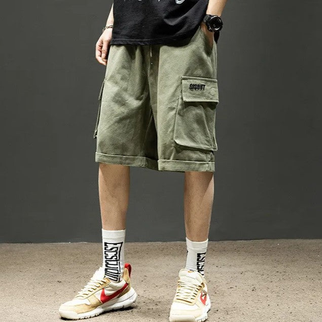 Herr Sommar Cargo Shorts Lös Passform Medellånga Fickor Byxor