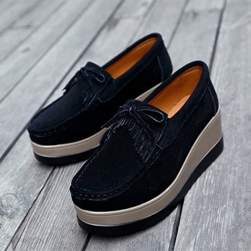Slip-On Wedge-Skor För Kvinnor Med Tofsrosett Och Tjock Sula