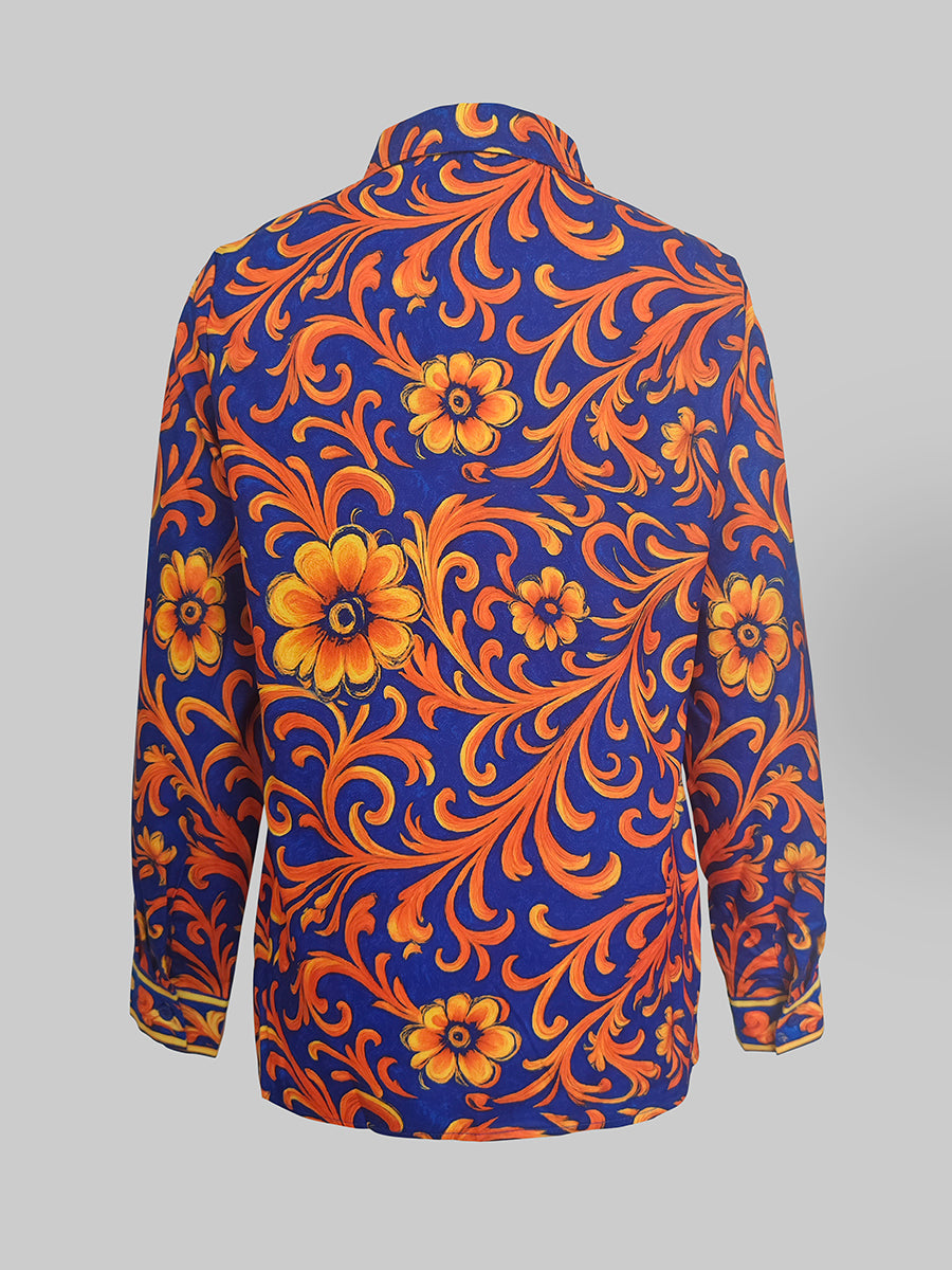 Damblus Med Blommönster, Krage Och Knappstängning