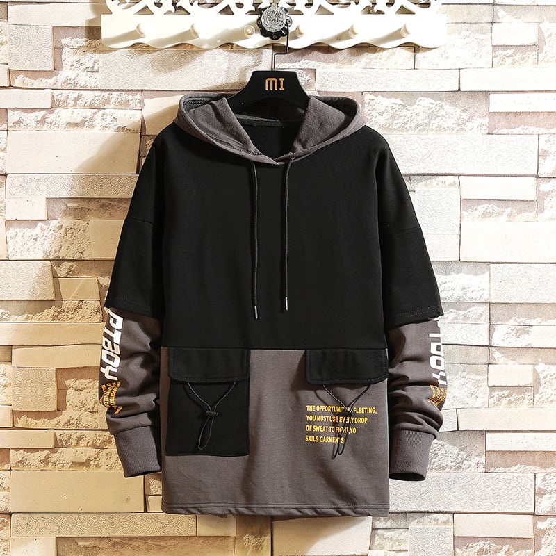 Menâs Hooded Pullover Sweater With Färg Block Design