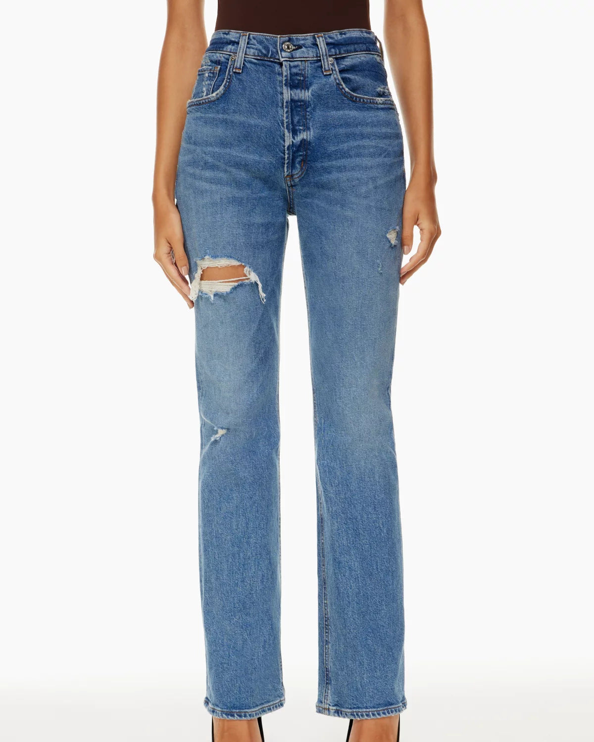 Damjeans Med Hög Midja Och Raka Ben I Denimblandning