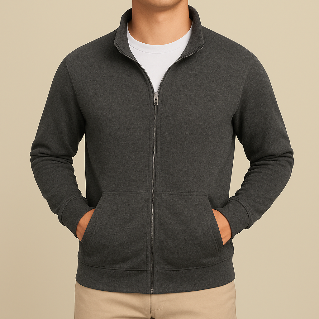 Herr Zip-Cardigan Slim Fit Långärmad