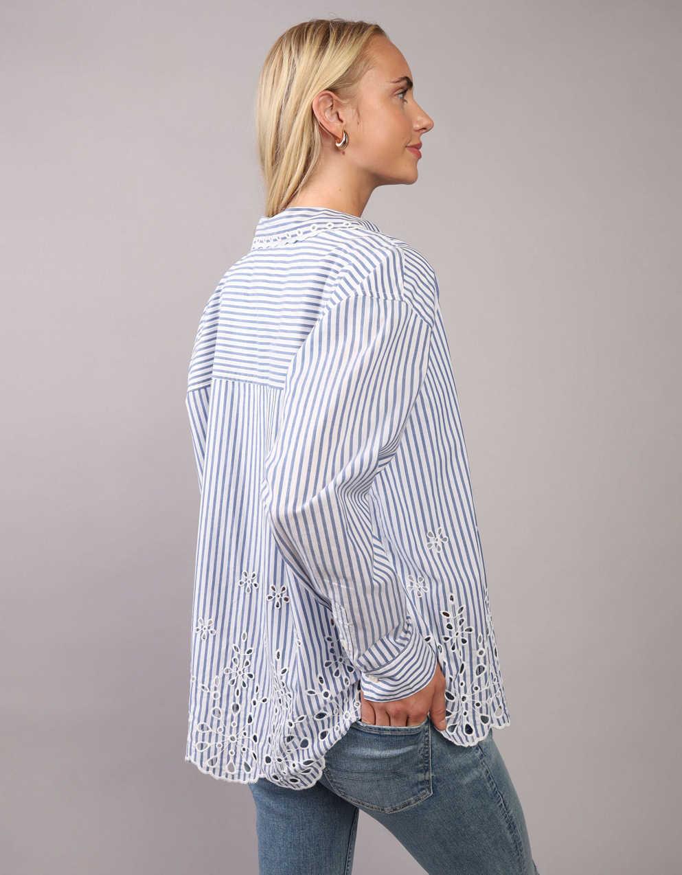 Dam Skjorta Med Broderi Och Krage