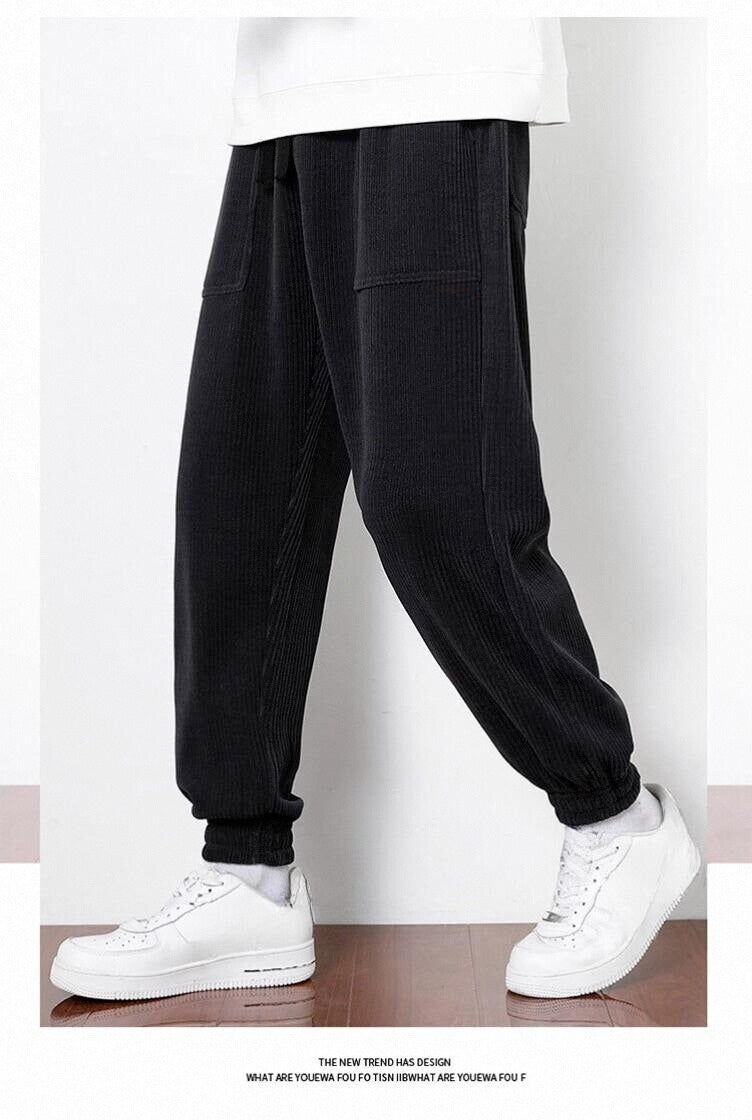 Herrbyxor med raka ben och manchesterbyxor, 23 cm, anti-skrynklad passform, medelhög midja, långa byxor
