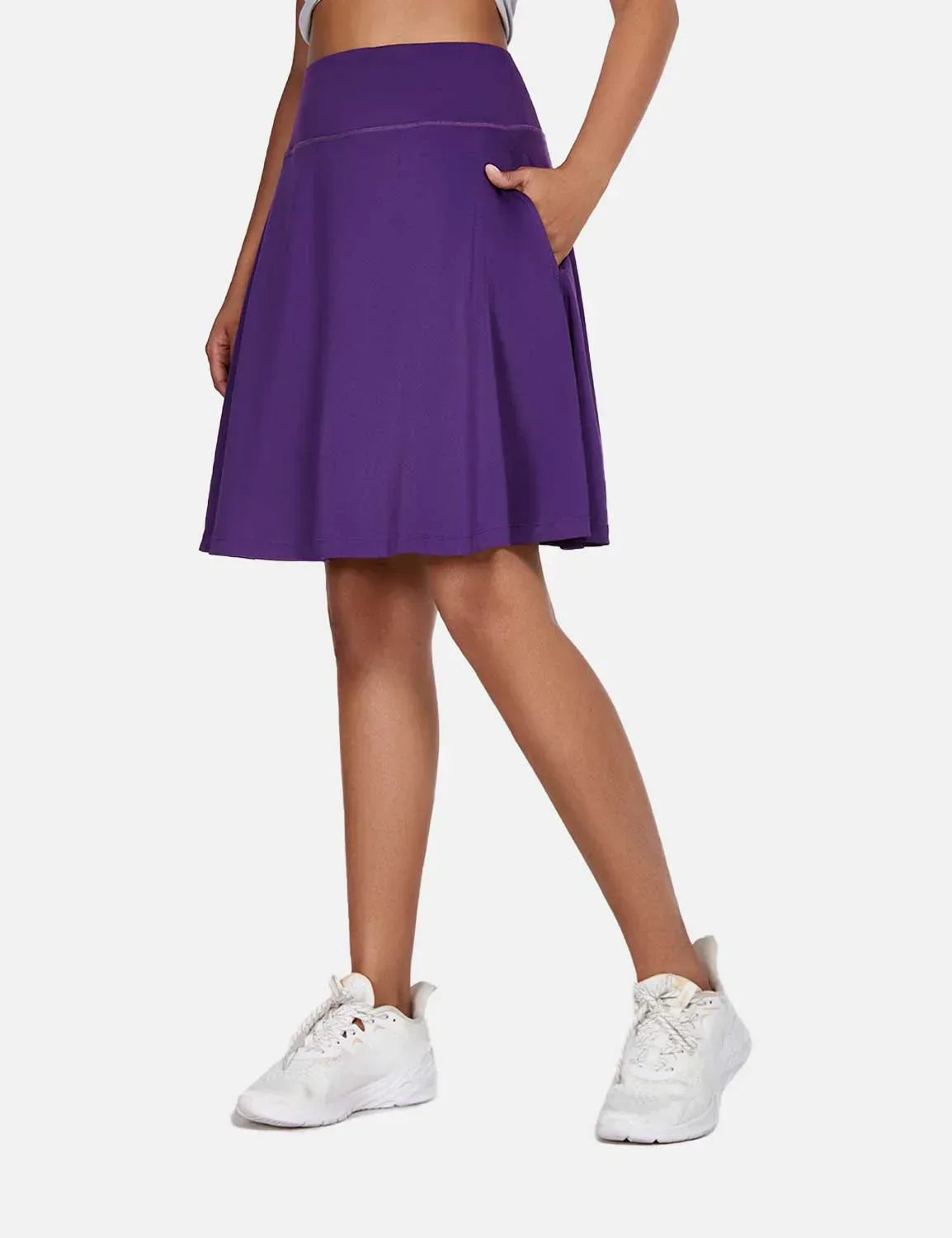 Dam Skort för Sommaren UPF50 Plus Hög Midja Plisserad med Inbyggda Shorts och Fickor