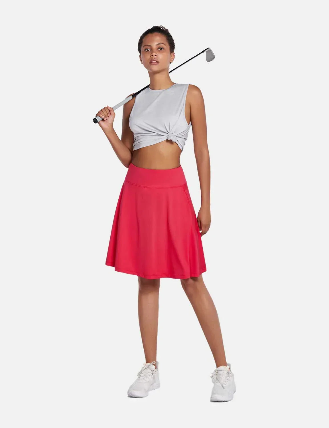 Dam Skort för Sommaren UPF50 Plus Hög Midja Plisserad med Inbyggda Shorts och Fickor
