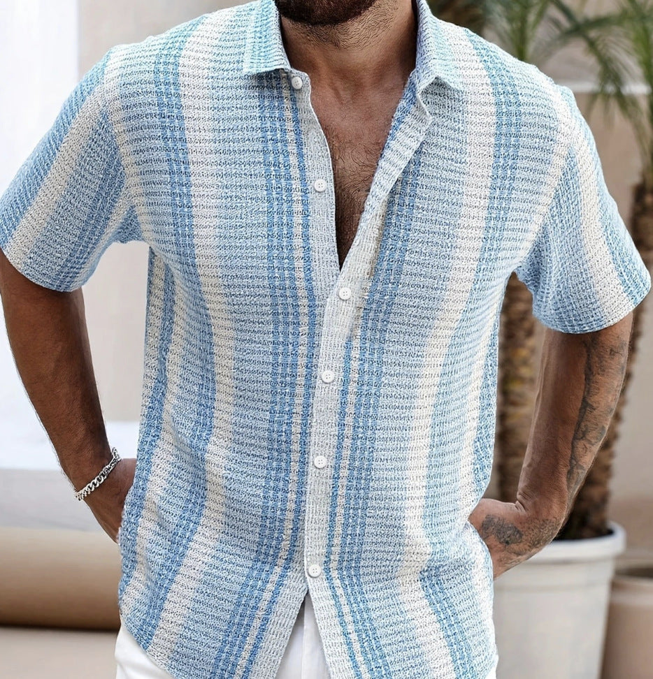 Herr Sommar Blommig 3D-Tryckt Kortärmad Slim Fit Strandkofta