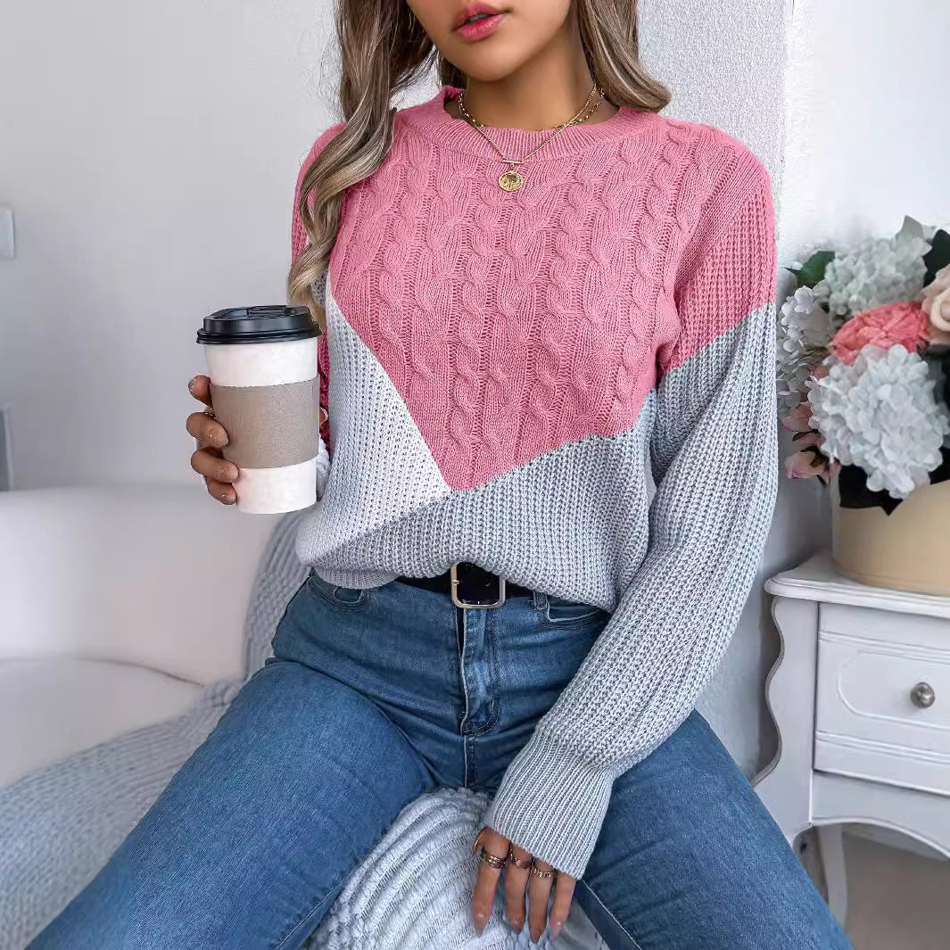 Dam Twist Knit Långärmad Kontrastfärgad Pullover