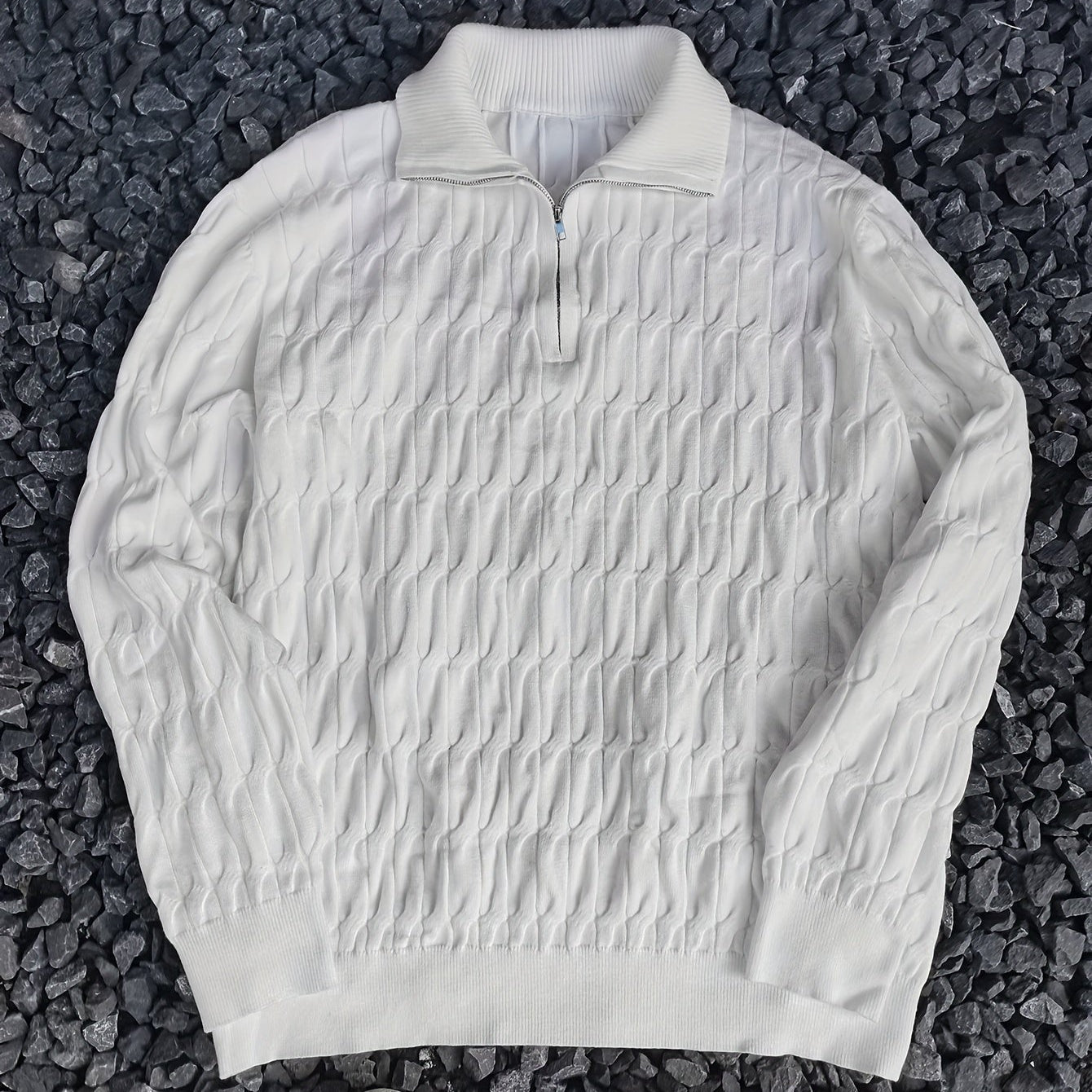 Herr Stickad Pullover med Rund Hals och Halv Dragkedja