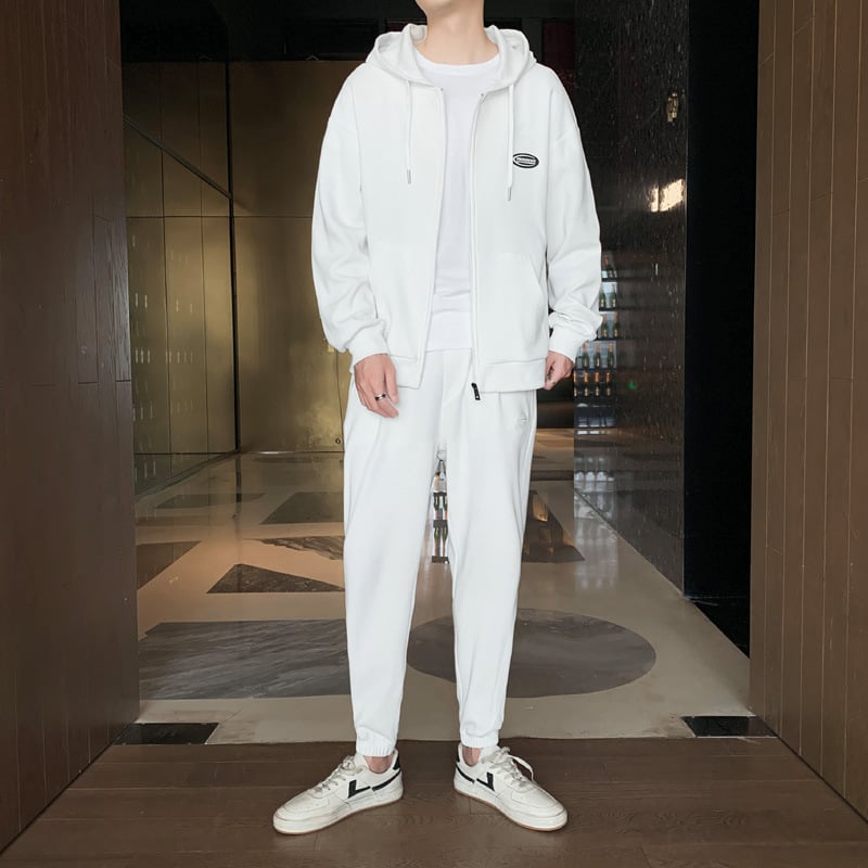 Herr Träningsset Våffeltyg Tvådelat Huvtröja Långärmad Byxor