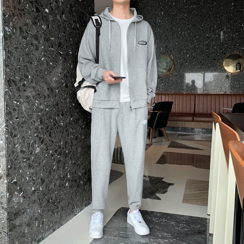 Herr Träningsset Våffeltyg Tvådelat Huvtröja Långärmad Byxor