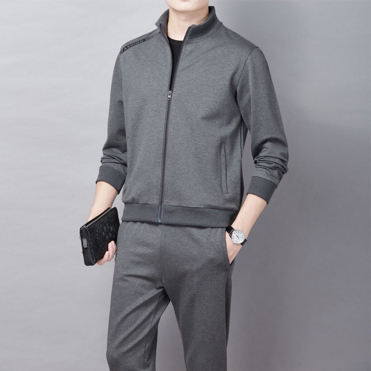 Herr Sportset Tvådelad med Zip-Up Jacka och Långärmade Byxor