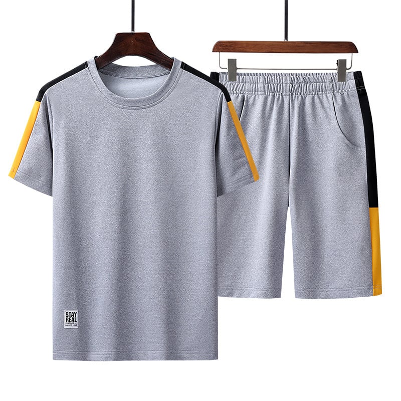 Herr Sommar Löpning Set Tvådelad Kortärmad Topp och Shorts Andningsbart