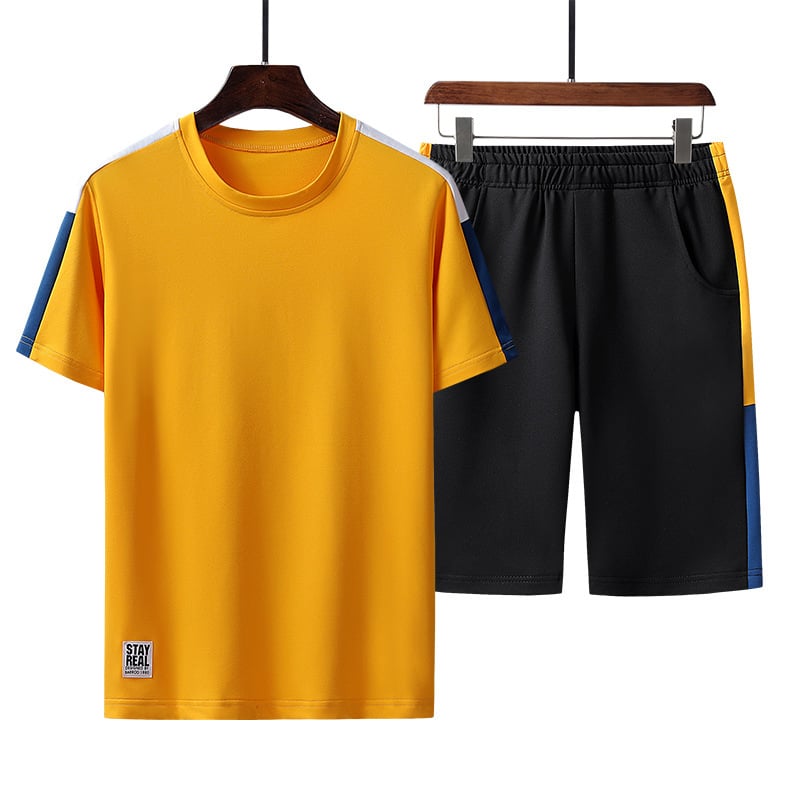 Herr Sommar Löpning Set Tvådelad Kortärmad Topp och Shorts Andningsbart