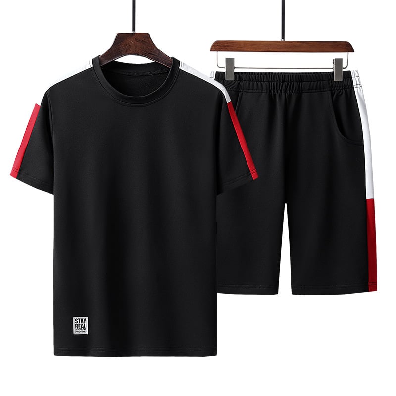 Herr Sommar Löpning Set Tvådelad Kortärmad Topp och Shorts Andningsbart