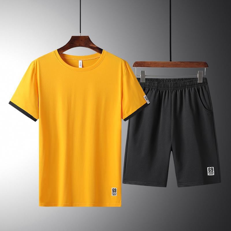 Herr Sommar Löpning Set Tvådelad Kortärmad Topp och Shorts Andningsbart