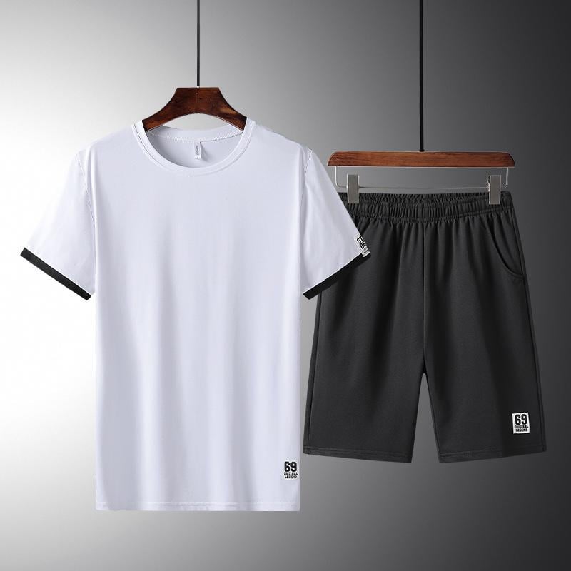 Herr Sommar Löpning Set Tvådelad Kortärmad Topp och Shorts Andningsbart