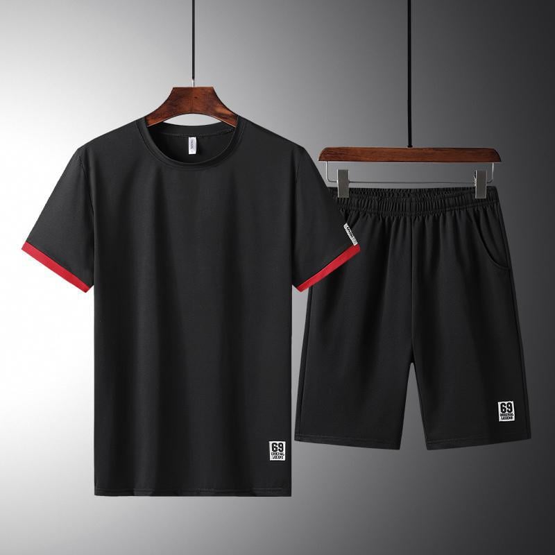 Herr Sommar Löpning Set Tvådelad Kortärmad Topp och Shorts Andningsbart