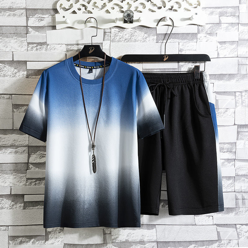 Herr Sommarträningsset Gradientdesign Kortärmad T-shirt och Shorts