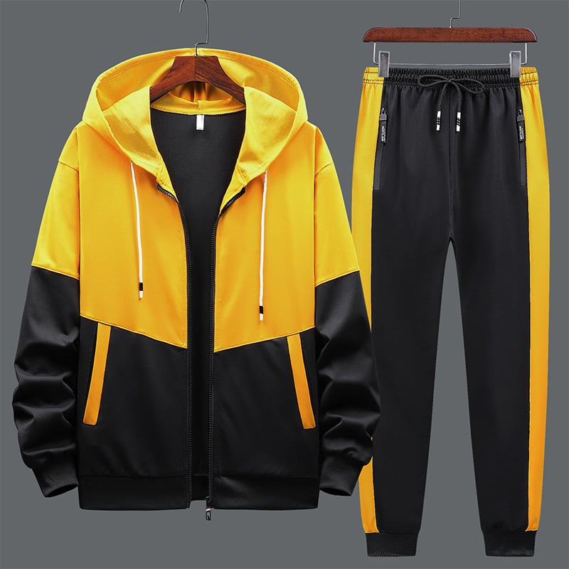 Herrars Sportset Tvådelat – Dragkedjeförsedd Hoodie med Huva &amp; Matchande Byxor