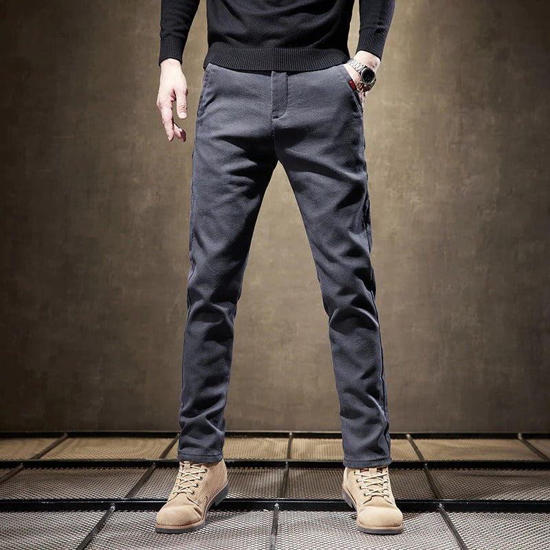 Herrarnas Höstbyxor Slim Fit Raka Ben Tjockt Tyg och Dragkedja