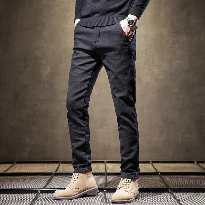 Herrarnas Höstbyxor Slim Fit Raka Ben Tjockt Tyg och Dragkedja