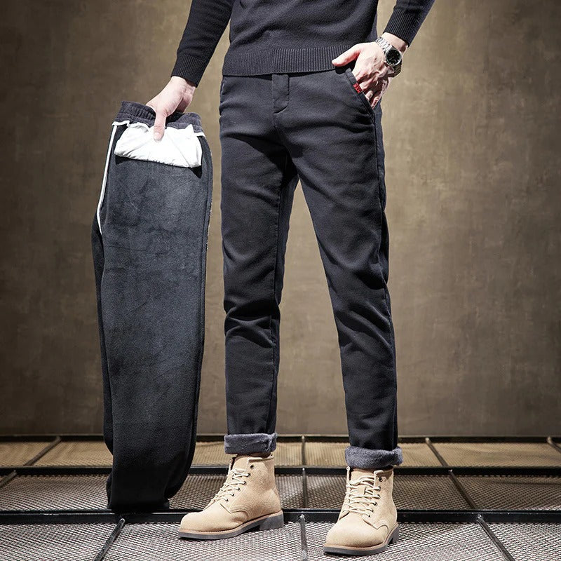 Herrarnas Höstbyxor Slim Fit Raka Ben Tjockt Tyg och Dragkedja
