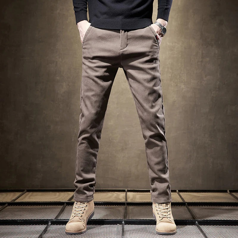 Herrarnas Höstbyxor Slim Fit Raka Ben Tjockt Tyg och Dragkedja