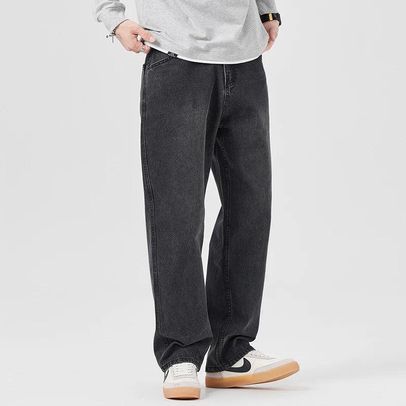 Herrarnas Jeans i Denim Lös Passform Midjemodell Dragsko och Elastik