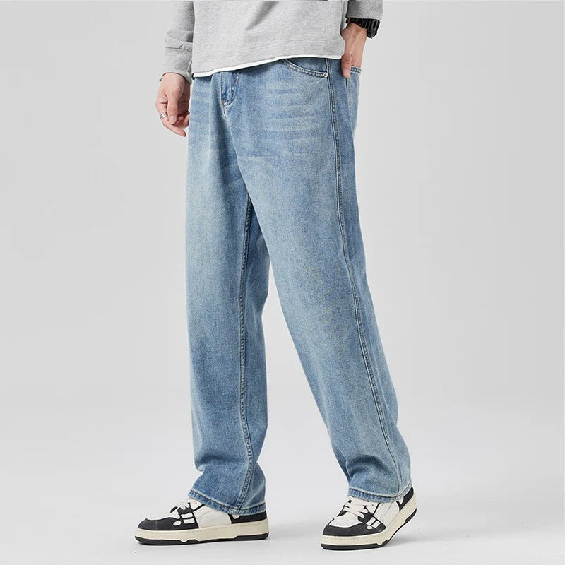 Herrarnas Jeans i Denimblandning Lös Passform Midjemodell Dragsko och Elastik
