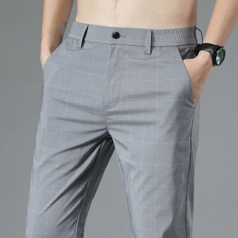 Herrar Sommar Croppade Byxor Rutig Slim Fit Mellanhög Midja med Dragsko